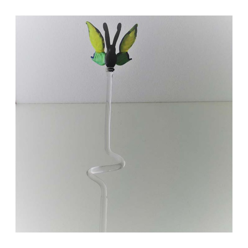 Glas Orchideenstab 43cm Schmetterling gelb - grün