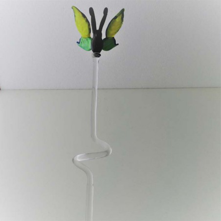 Glas Orchideenstab 43cm Schmetterling gelb - grün