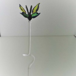 Glas Orchideenstab 43cm Schmetterling gelb - grün