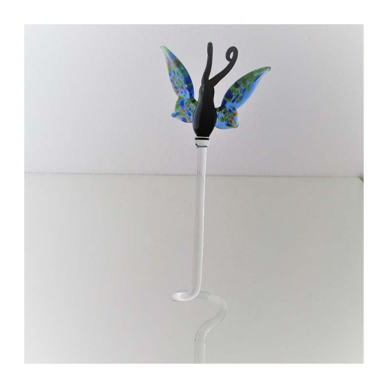 Glas Orchideenstab 43cm Schmetterling blau