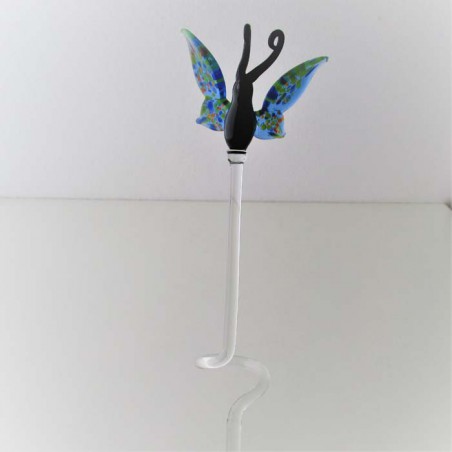 Glas Orchideenstab 43cm Schmetterling blau