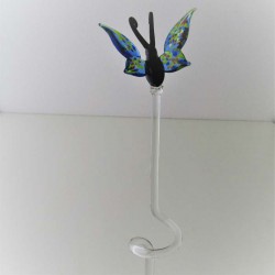 Glas Orchideenstab 43cm Schmetterling blau