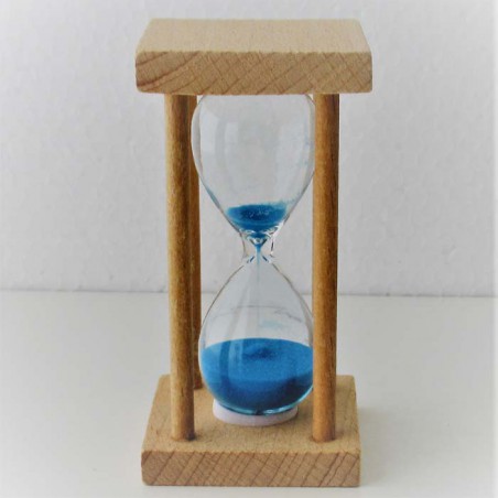 Sanduhr 5 min 9 cm Hellblau, im Buchenholz Natur