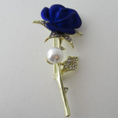 Rose Blau mit Strass und Perle Metall vergoldet
