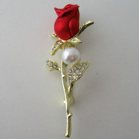 Rose Rot mit Strass und Perle Metall vergoldet