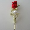 Rose Rot mit Strass und Perle Metall vergoldet