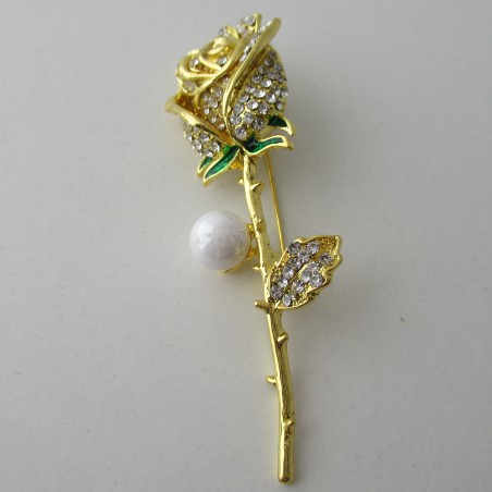 Rose mit Strass und Perle Metall vergoldet Emaile
