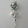 Rose mit Strass und Perle Metall versilbert Emaile