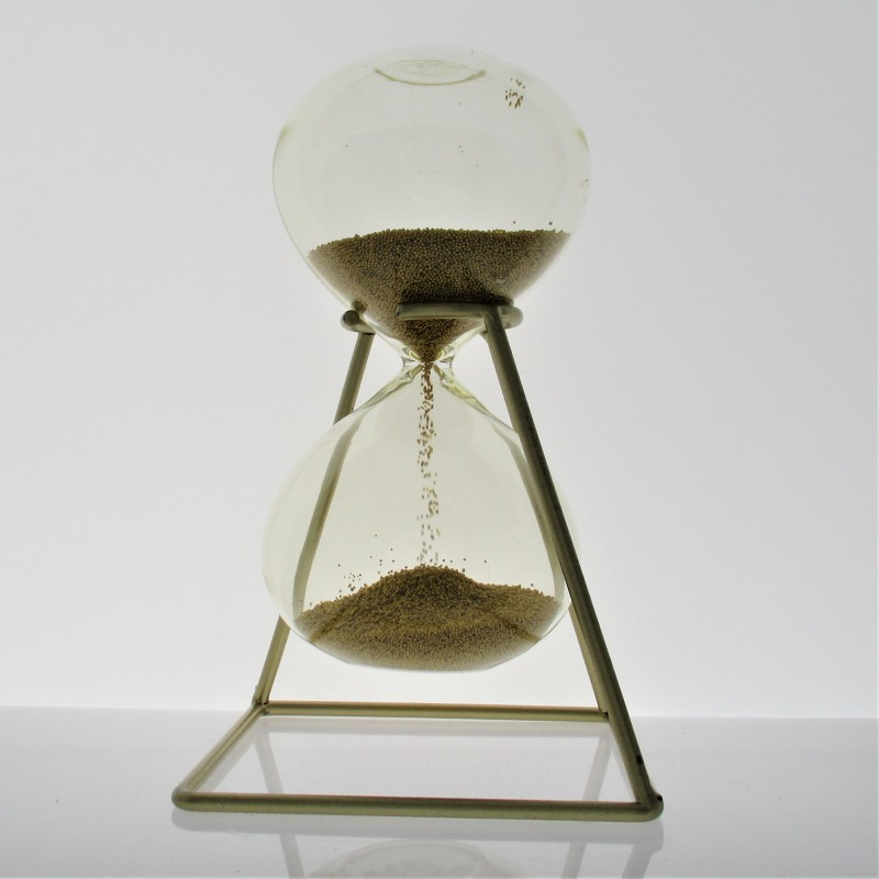 Glas-Sanduhr 90 Sekunden 17 cm Gold, mit Metallständer Glassanduhr