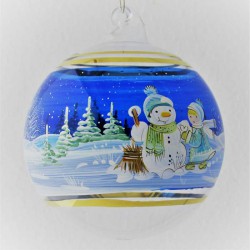 Glaskugel 080 mm Blau Winterlandschaft mit Goldrand zum hängen