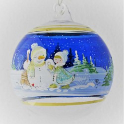 Glaskugel 080 mm Blau Winterlandschaft mit Goldrand zum hängen