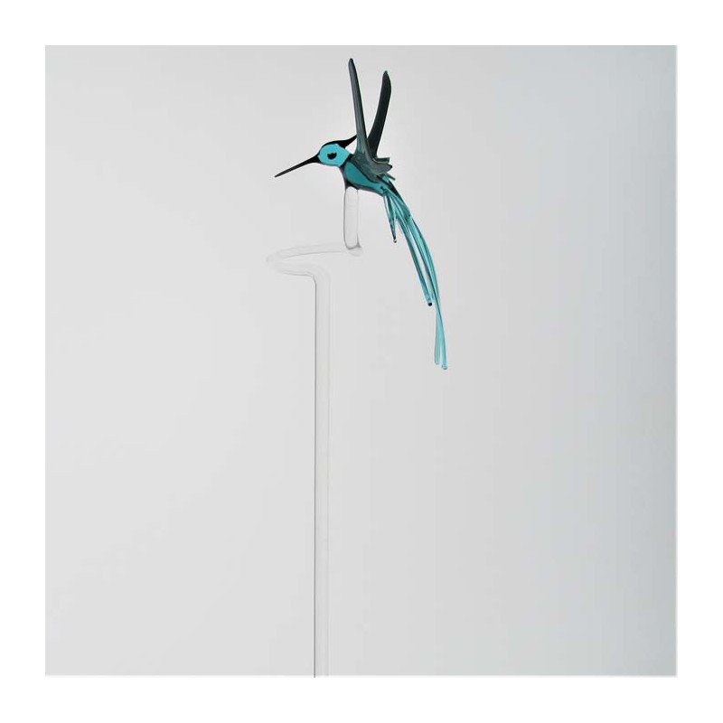 Glas Orchideenstab 46cm Gabelschwanzkolibri auf Stab