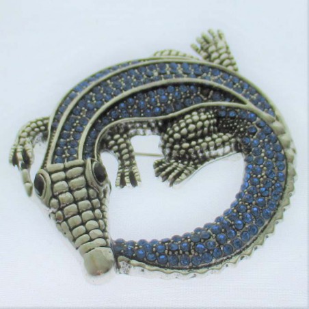 Krokodil Brosche Strass Emaille versilbert