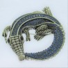 Krokodil Brosche Strass Emaille versilbert