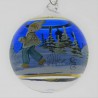 Glaskugel 060 mm Blau Winterlandschaft mit Goldrand zum hängen