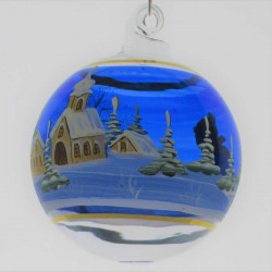 Glaskugel 060 mm Blau Winterlandschaft mit Goldrand zum hängen