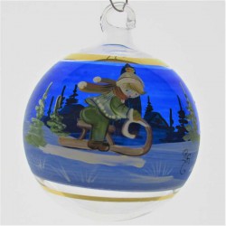 Glaskugel 060 mm Blau Winterlandschaft mit Goldrand zum hängen