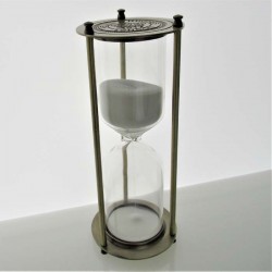Sanduhren 60 Min. 21cm Weiss, Zylinder Metall Gestell Messing Farben
