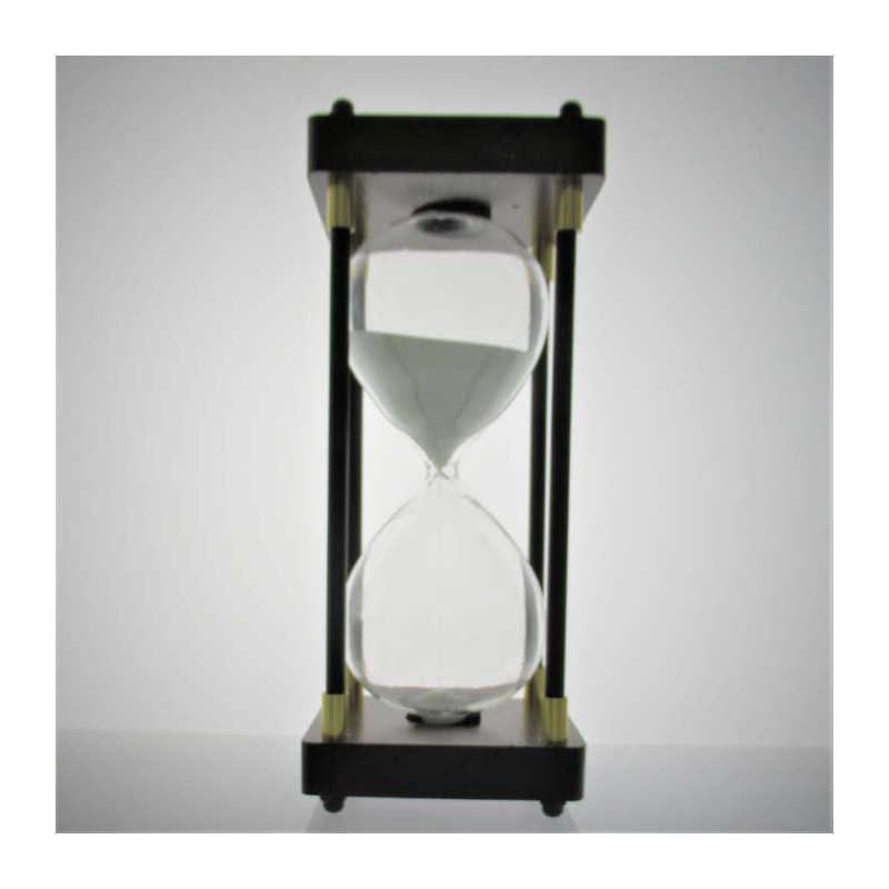 Sanduhr 30 Min. 21cm Weiss, Holz  Stützen Metall und Messing