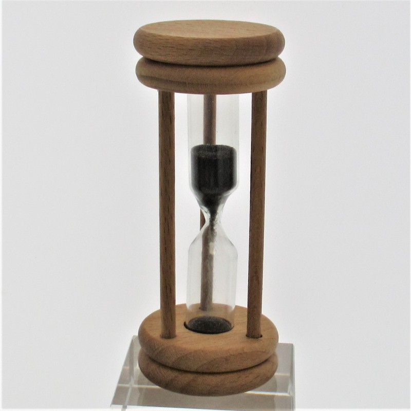 Sanduhr 15 Sek. 93 mm Schwarz, im Buchenholzgestell rund