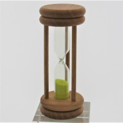 Sanduhr 3 Min. 96mm Gelb, zylindrisch Glas in Holzgestell Buche natur