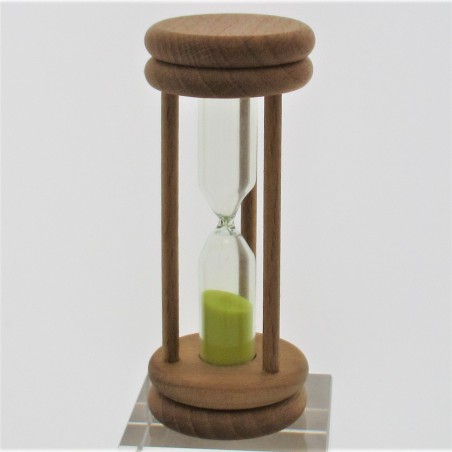 Sanduhr 3 Min. 96mm Gelb, zylindrisch Glas in Holzgestell Buche natur