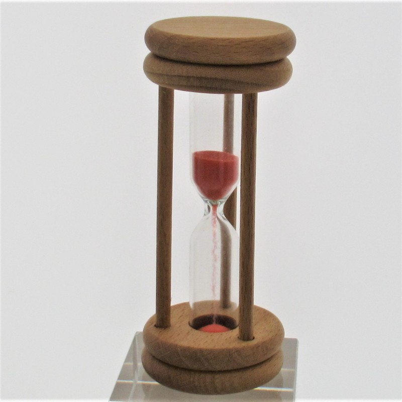Sanduhr 3 Min. 96mm Rot, zylindrisch Glas in Holzgestell Buche natur