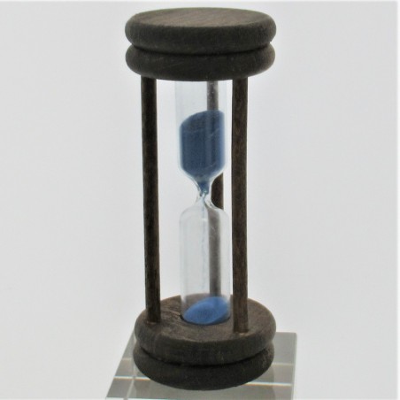 Sanduhr 3 Min. 96mm Hellblau, zylindrisch Glas in Holzgestell Buche gebeizt dunkel