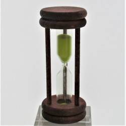 Sanduhr 3 Min. 96mm Gelb, zylindrisch Glas in Holzgestell Buche gebeizt Mahagoni