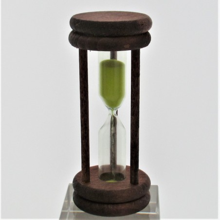 Sanduhr 3 Min. 96mm Gelb, zylindrisch Glas in Holzgestell Buche gebeizt Mahagoni