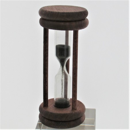 Sanduhr 3 Min. 96mm Schwarz, zylindrisch Glas in Holzgestell Buche gebeizt Mahagoni