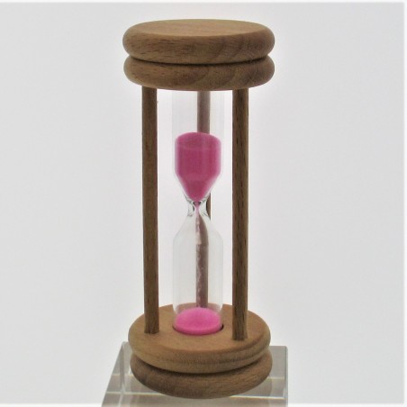 Sanduhr 5 Min. 96mm Rosa, zylindrisch Glas in Holzgestell Buche