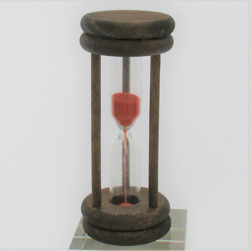 Sanduhr 5 Min. 96mm Rot, zylindrisch Glas in Holzgestell Buche gebeizt dunkel