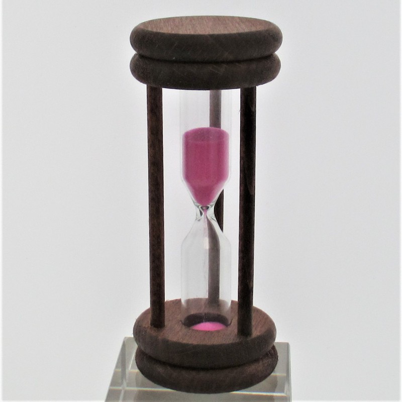 Sanduhr 5 Min. 96mm Rosa, zylindrisch Glas in Holzgestell Buche gebeizt Mahagoni