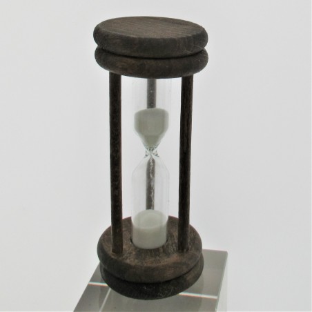 Sanduhr 10 Min. 96mm Weiss, zylindrisch Glas in Holzgestell Buche gebeizt dunkel