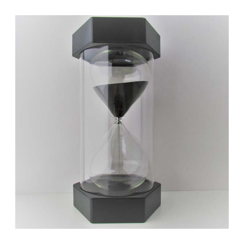 Sanduhr 30 Min. 16 cm Schwarz, Glas im Kunststoff sechseckig