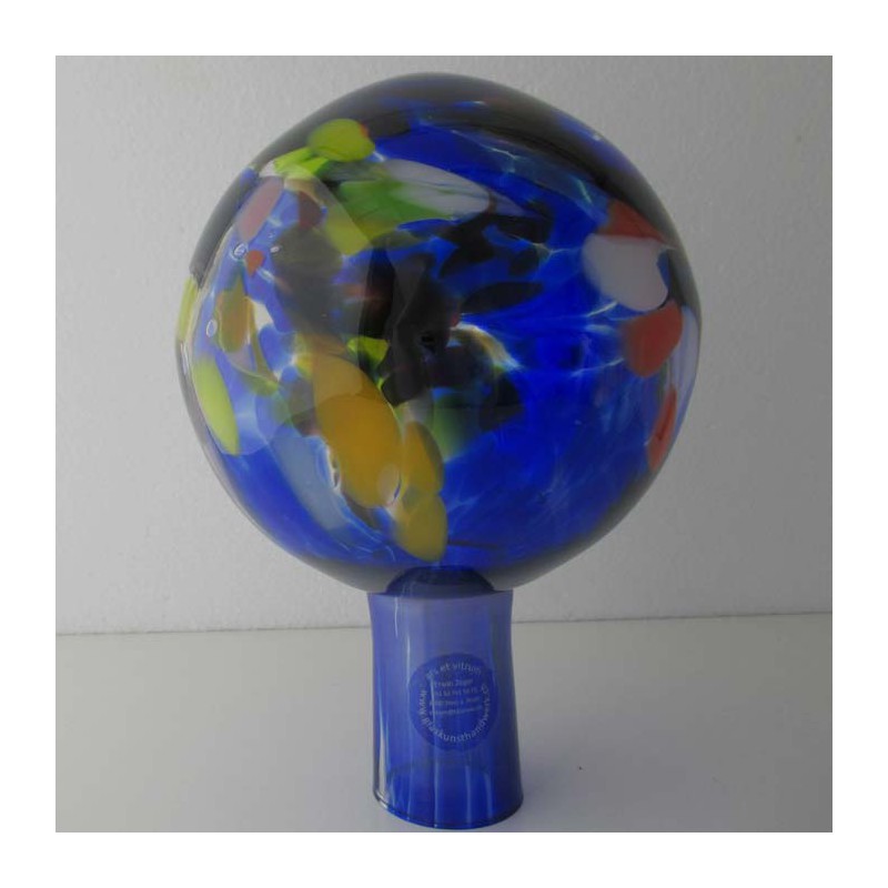 Glas-Gartenkugel 15cm transparent blau - bunt verdreht Glas