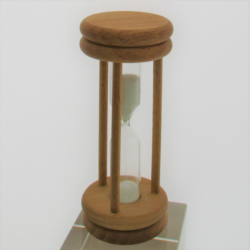 Sanduhr 1 min. 96 mm Weiss, im Buchenholzgestell