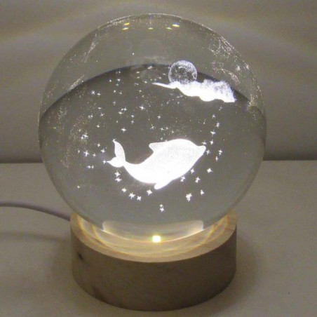 Glaskugel 80mm mit Delfin in Kugel,