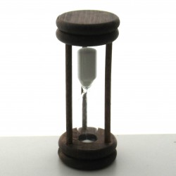 Sanduhr 7 Min. 96mm Weiss, zylindrisch Glas in Holzgestell Buche gebeizt dunkel