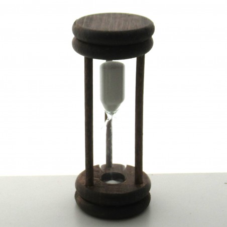 Sanduhr 7 Min. 96mm Weiss, zylindrisch Glas in Holzgestell Buche gebeizt dunkel