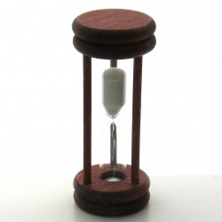 Sanduhr 7 Min. 96mm Weiss, zylindrisch Glas in Holzgestell Buche gebeizt Mahagoni