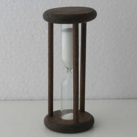 Sanduhr 7 Min. 9cm Weiss, zylindrisch Glas in Holzgestell Buche