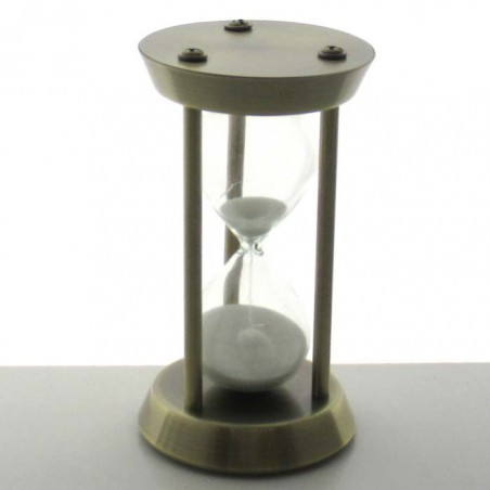Sanduhr 5 min12 cm Weiss, im Metallgestell