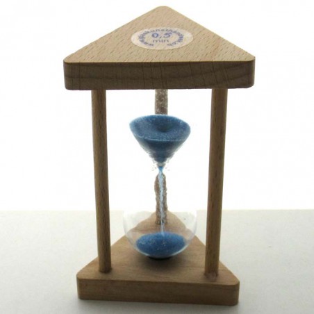 Sanduhr 30 sek 3 - 10 min. 9 cm Hellblau, Dreieck im Buchenholz Gestell