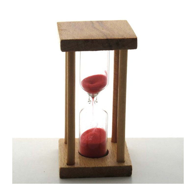 Sanduhr 3 Min. 8.5 cm zylindrisch Im Buchenholz Gestell viereckig
