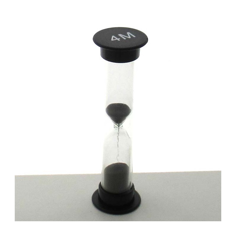 Sanduhren 4 Min. 9 cm Schwarz, zylindrisch Sanduhren Glas in Kunststoff röhre