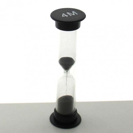 Sanduhren 4 Min. 9 cm Schwarz, zylindrisch Sanduhren Glas in Kunststoff röhre