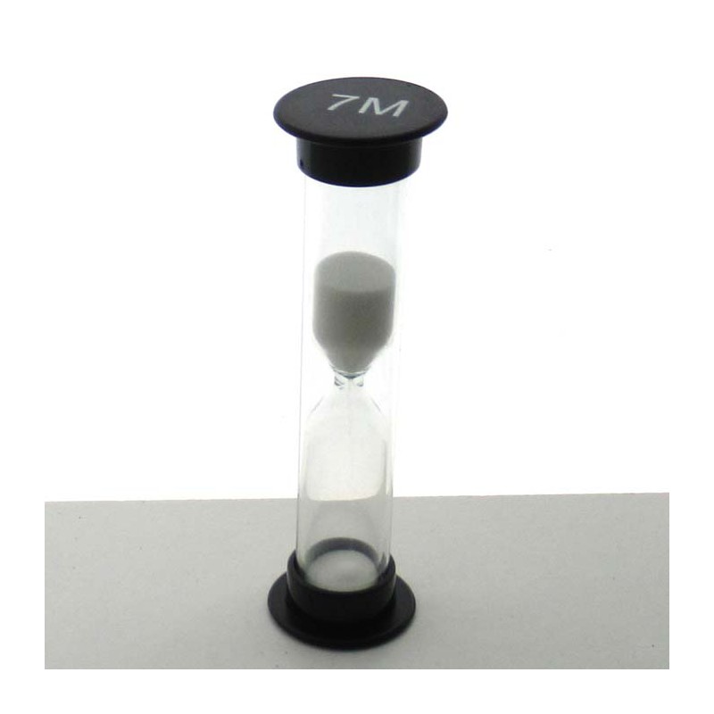 Sanduhren 7 Min. 9 cm Weiss, zylindrisch Sanduhren Glas in Kunststoff röhre