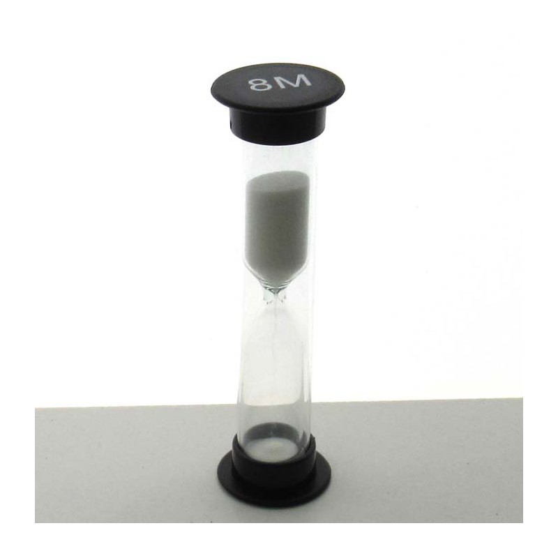 Sanduhren 8 Min. 9 cm Weiss, zylindrisch Sanduhren Glas in Kunststoff röhre